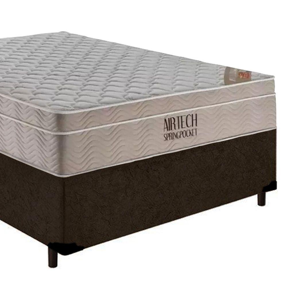 Miniatura Cama Box Casal Suede + Colchão Casal Ortobom Airtech Molas Springpocket (65x138x188) Marrom
