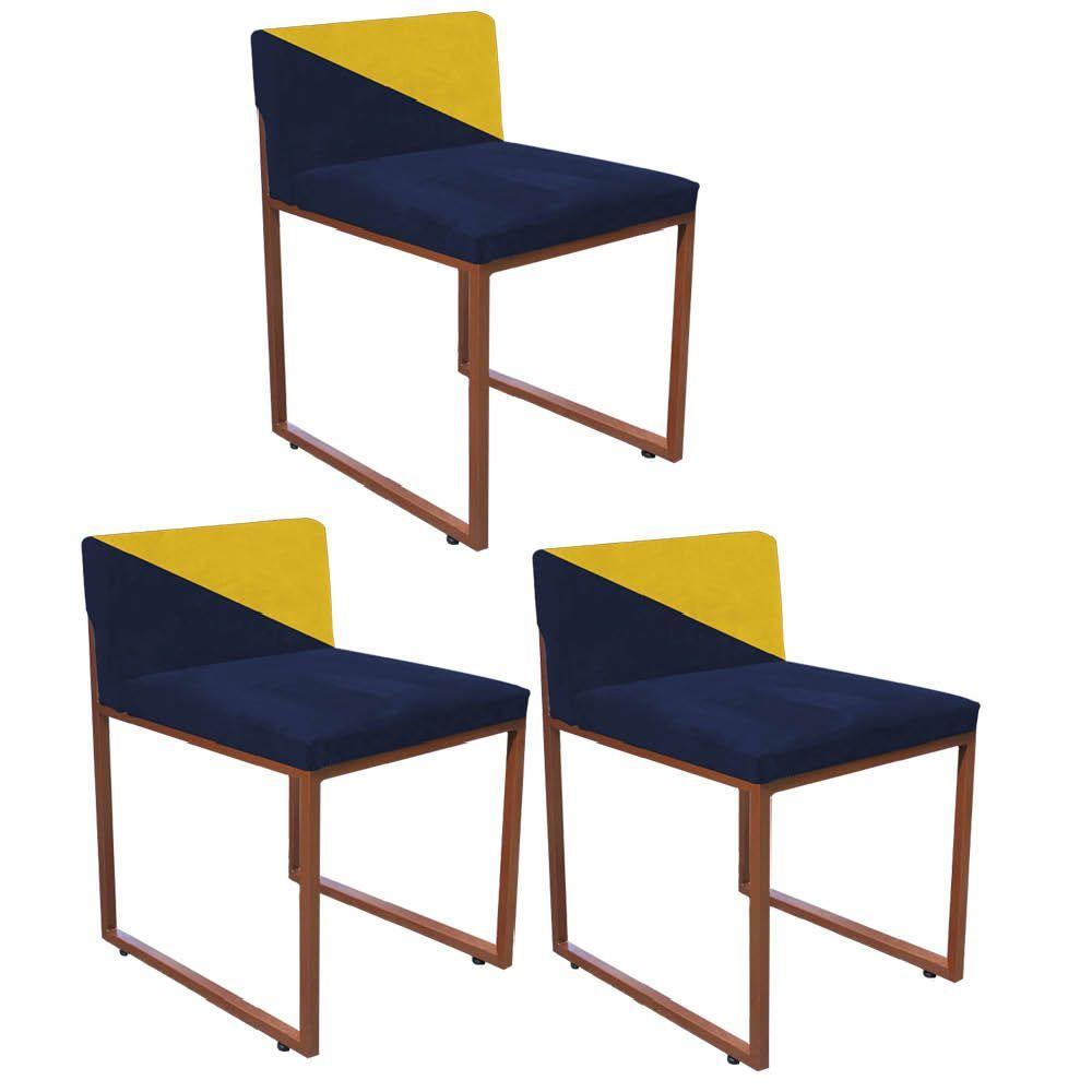 Miniatura Kit 03 Cadeira Lee Duo Sala De Jantar Ferro Bronze Corino Preto E Amarelo - Amey Decor