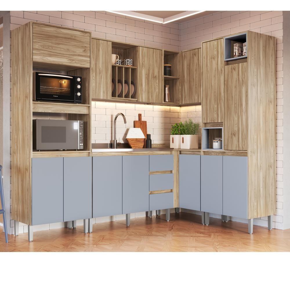 Miniatura Armário De Cozinha Completa Com Aéreo E Balcão 6 Peças Maldivas Decibal Carvalho Oak/briza