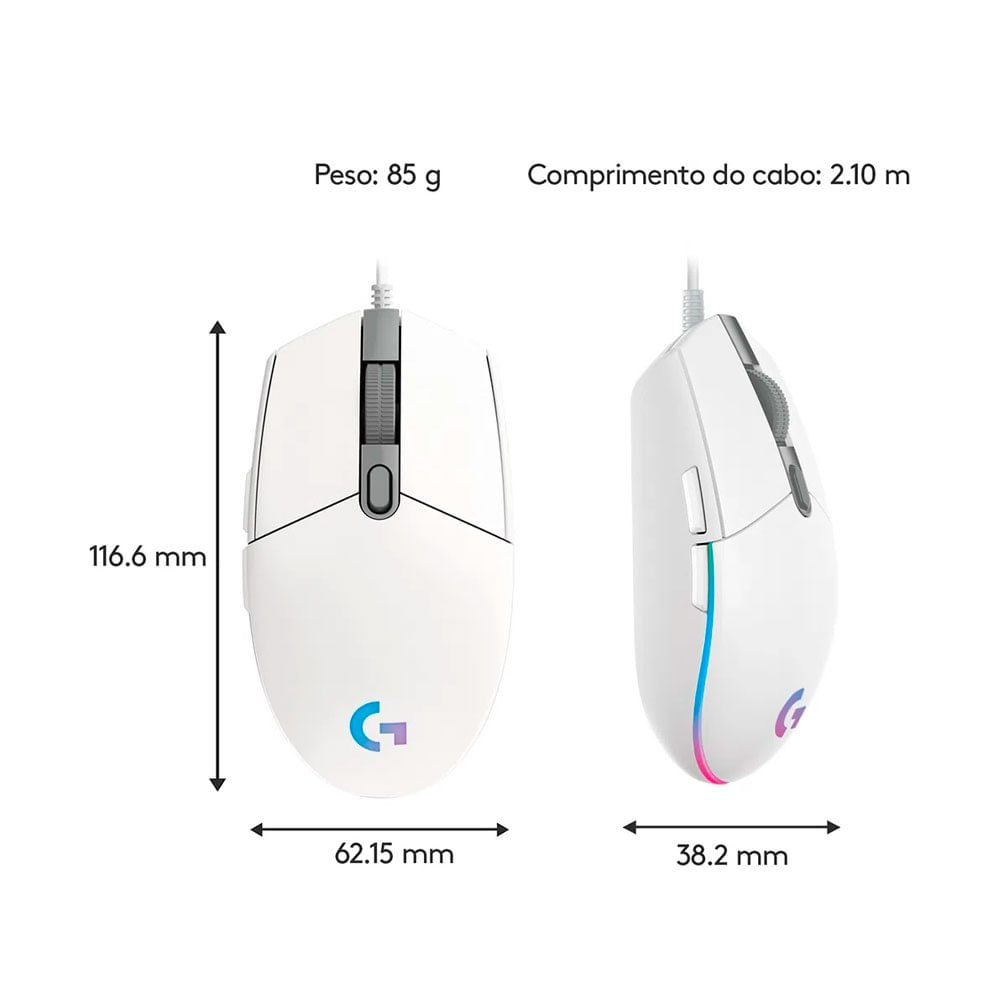 Miniatura Mouse Gamer USB G203 Lightsync RGB Logitech Branco