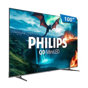 Miniatura Smart TV QD-MiniLED 100" Ultra HD 4K Philips 100MLED800 com Google TV, Wi-Fi, Entradas HDMI e USB