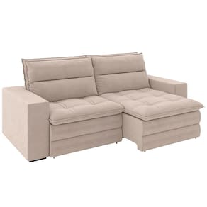 Miniatura Sofá 4 Lugares Luizzi Colombo Retrátil e Reclinável, Revestido em Tecido Veludo Slim - 230cm largura Cappuccino