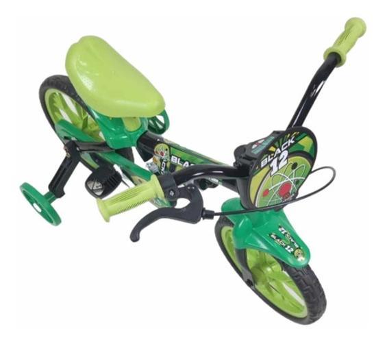 Miniatura Bicicleta Aro 12 Infantil Masculina Nathor Black 12 Preto/Vd