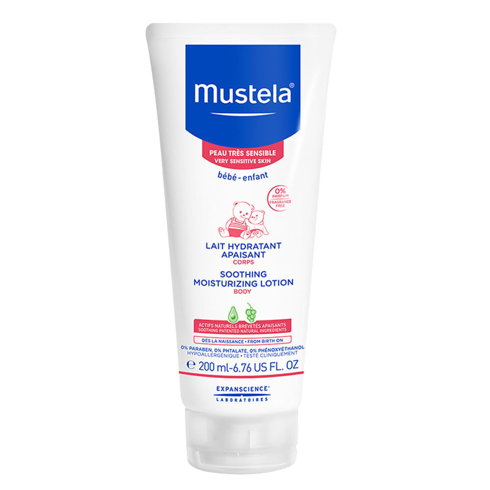Miniatura Loção Hidratante Mustela Bebê Pele Muito Sensível Rosto e Corpo 200ml