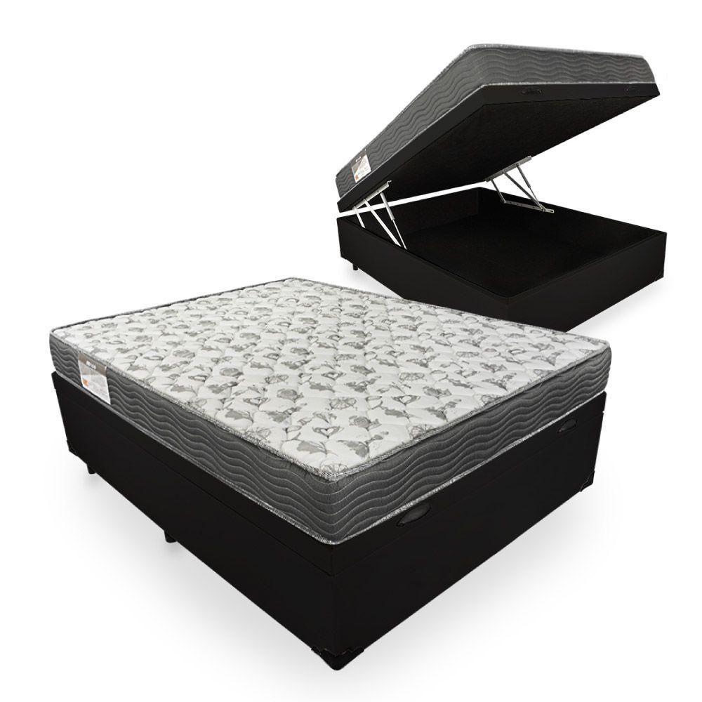 Miniatura Cama Box Com Baú Casal + Colchão 138Cm Preto
