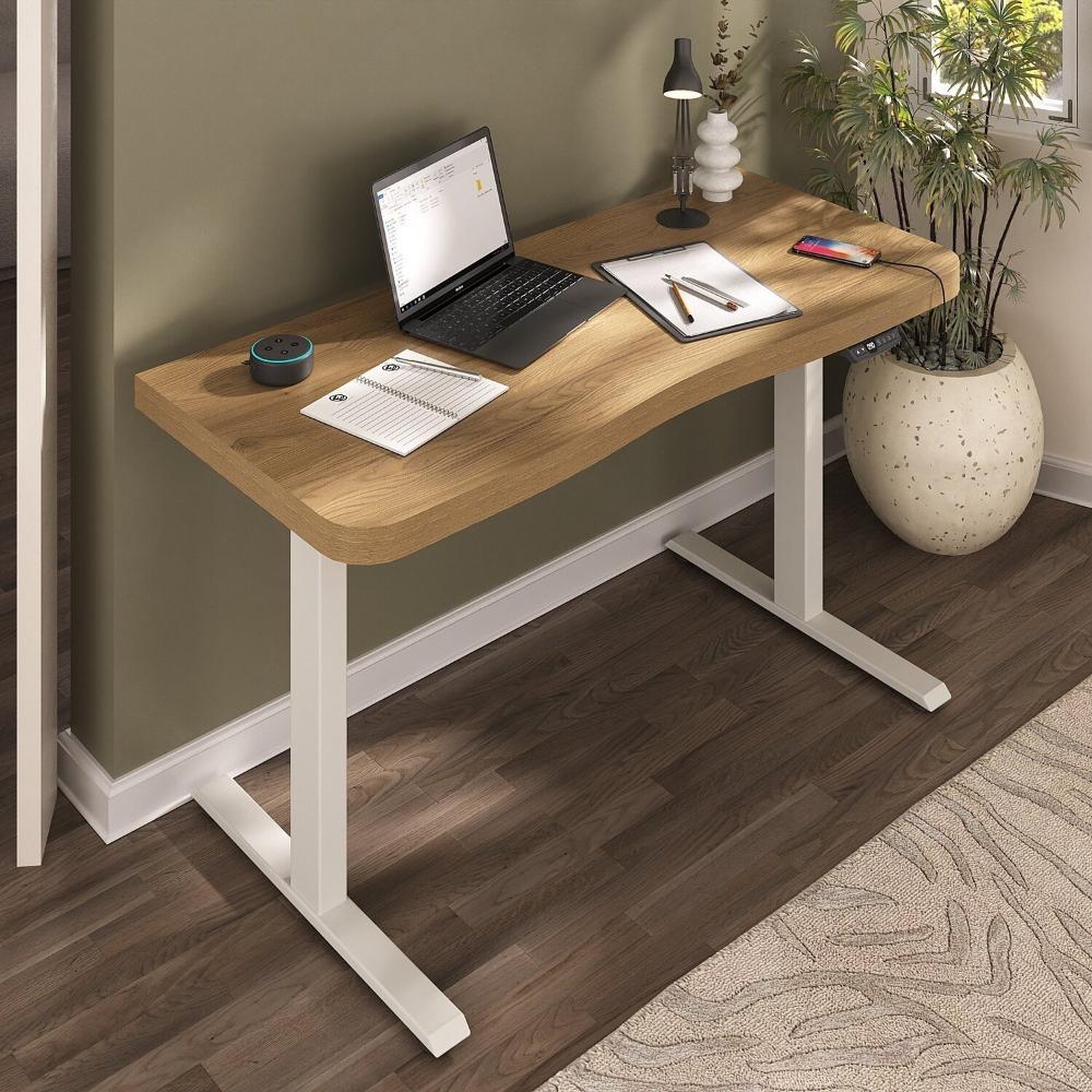 Miniatura Mesa para Escritório com Regulagem de Altura Entrada Usb Ergonômica em Tamburato Olmo