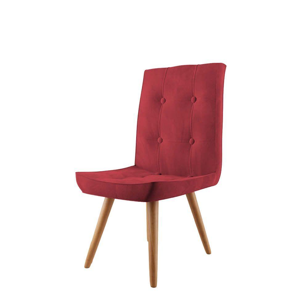 Miniatura Kit 03 Cadeira De Jantar Drop Com Botão Base Pé Palito Rústico Corino Vermelho - Amey Decor