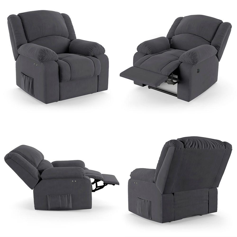 Poltrona Do Papai Reclinável Pietra Power Touch Usb Fh9 Veludo Cinza - Mpozenato