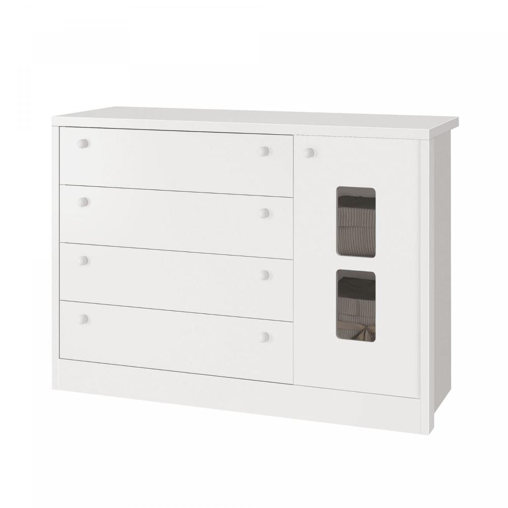 Miniatura Cômoda Sapateira Joãozinho 1 Porta 4 Gavetas Móveis Reller Branco Fosco