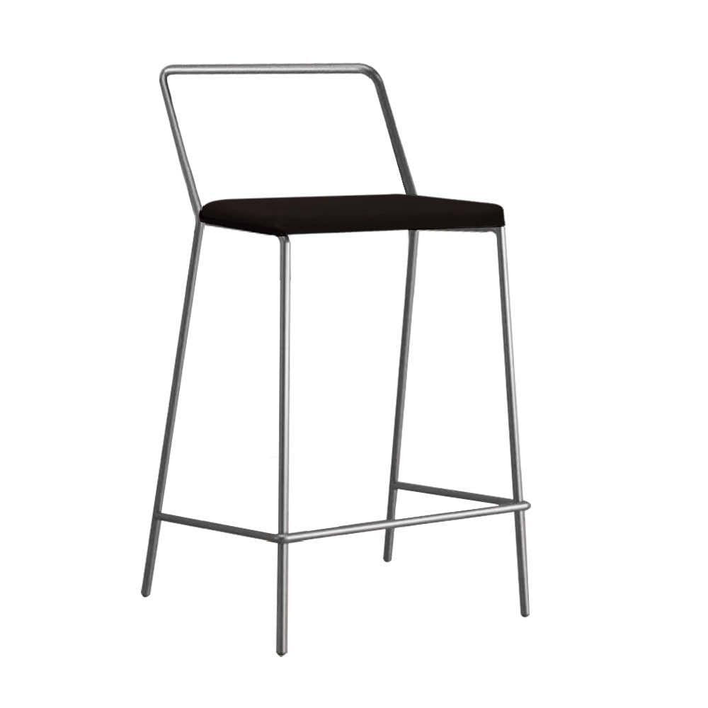 Miniatura Banqueta Alta Com Encosto Mili Industrial Cozinha Bistrô Ferro Prata Corino Marrom