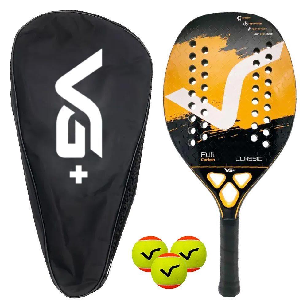 Miniatura Kit Raquete De Beach Tennis Classic Full Carbon Com 3 Bolas E Bolsa De Transporte Vg Plus Laranja