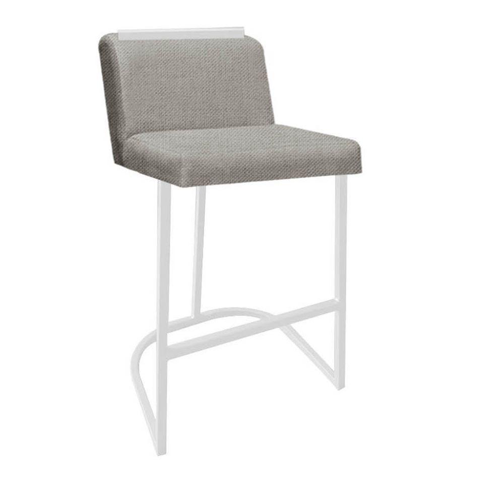 Miniatura Banqueta Com Encosto Nynna Luxo Confort Bistrô Cozinha Ferro Branco Linho Cru - Amey Decor