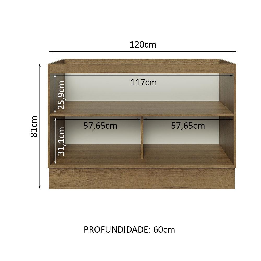 Miniatura Balcão Gabinete de Pia Madesa Lux 120 cm 2 Portas - Rustic/Preto Rustic/Preto