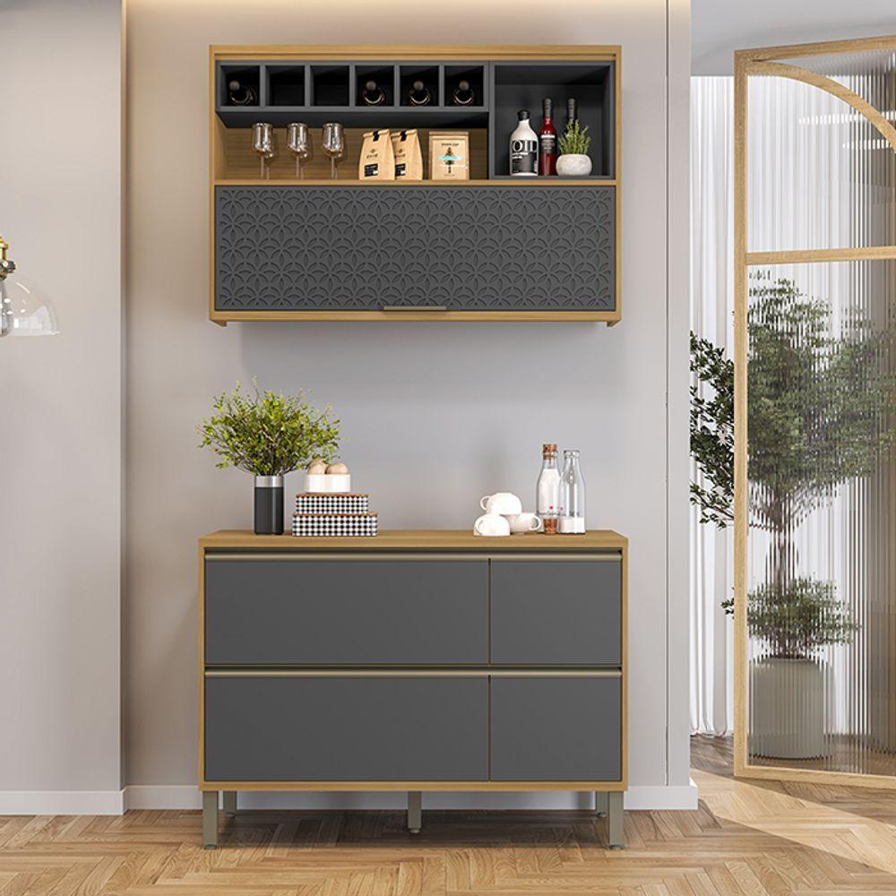 Miniatura Cozinha Milão Compacta 3 Portas 3 Gavetas Com Nichos Carvalho Grafite Clique Chique