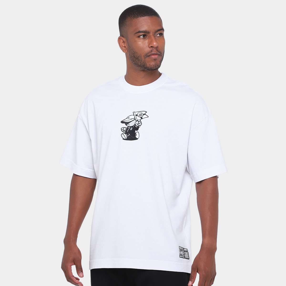 Miniatura Camiseta Oversized Santos Pela Bandeira que Ensina Masculina Branco - EGG