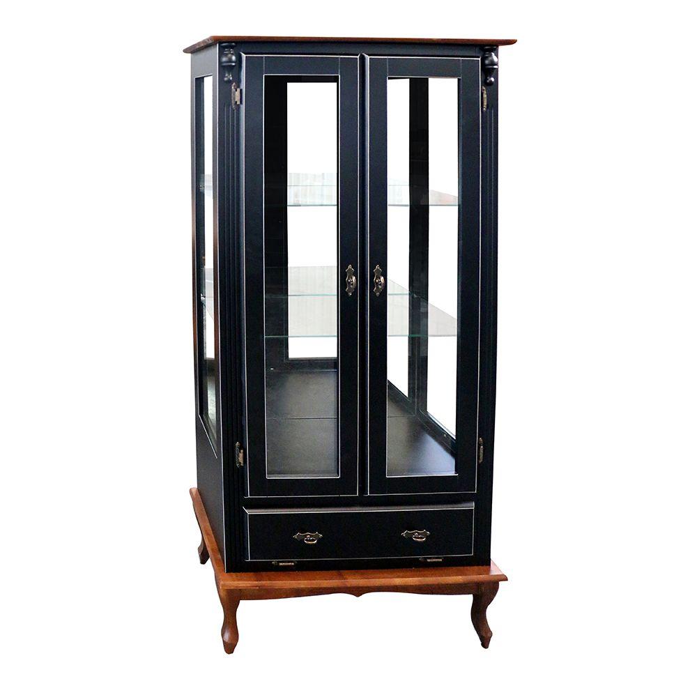 Miniatura Cristaleira Vitrine Espelhada Antique Média Laca Preta