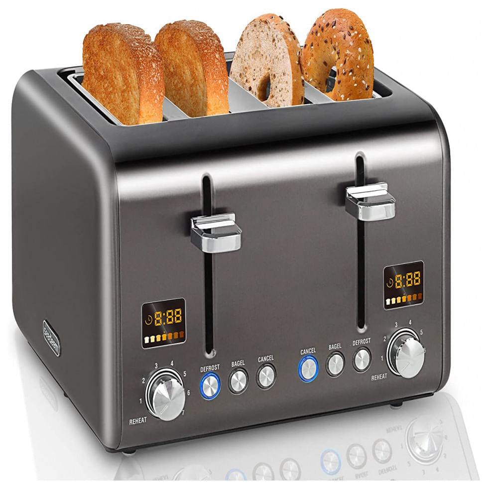 Miniatura Torradeira Elétrica 4 Fatias, Aço Inoxidável 1800W, 110v, SEEDEEM, Cinza escuro
