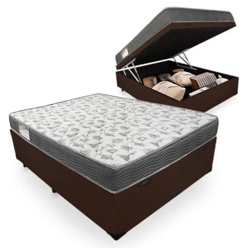 Miniatura Cama Box Baú Casal + Colchão Ortobom Iso 100 Espuma D33 48x138x188 Marrom