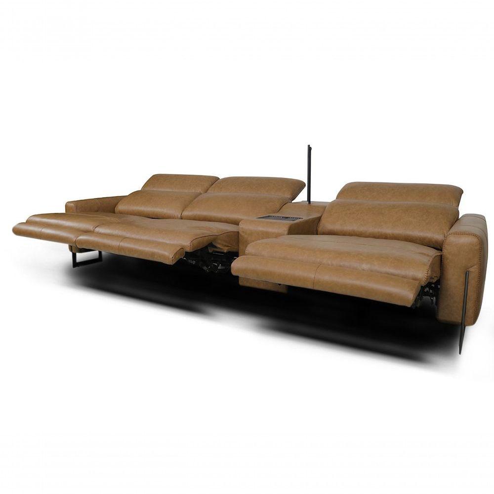 Miniatura Sofá Reclinável Elétrico De Couro Legend Com Itable E Luminária à Direita Soft Brown - Mempra