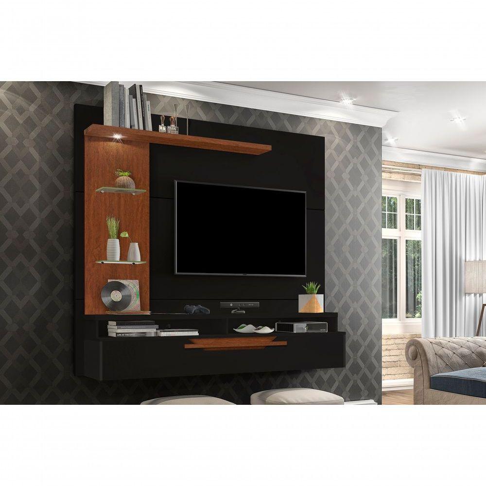 Miniatura Painel Tv Zeus Carmolar Para Tv Ate 60 C/ldes Cor:preto/canela