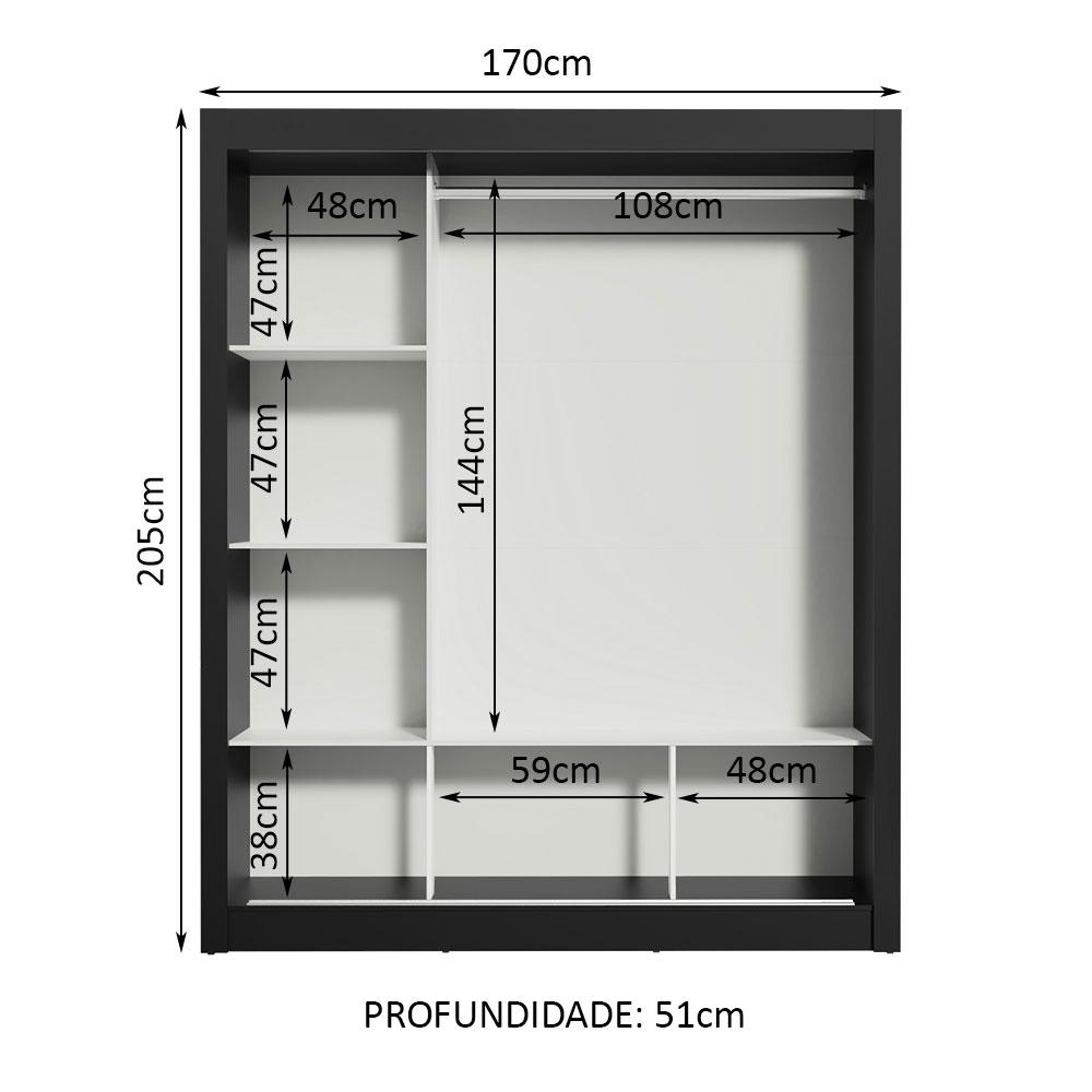 Miniatura Guarda Roupa Casal Madesa Mônaco 3 Portas de Correr - Preto Preto