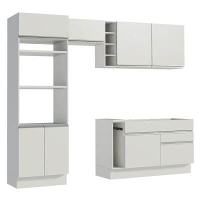 Miniatura Cozinha Completa Madesa Jade com Armário e Balcão (Sem Tampo e Pia) Branco Cor:Branco