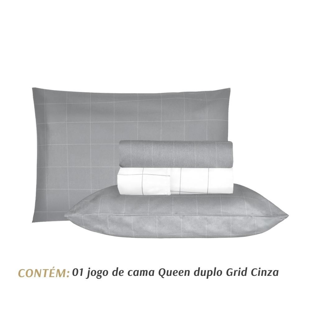 Miniatura Jogo De Cama Queen Sultan 180F Sonhare Prata Grid Cinza 4 Pç