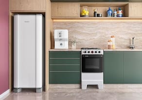 Fogão de Piso a Gás Esmaltec 4 Bocas Ideal Super Mesa Inox e Forno Limpa Fácil 50L - Branco