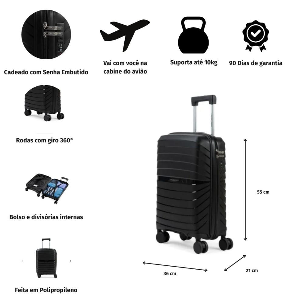 Miniatura Mala de Viagem Pequena 10 Kg Polipropileno 4 Rodas Rover Rose Rosé - P