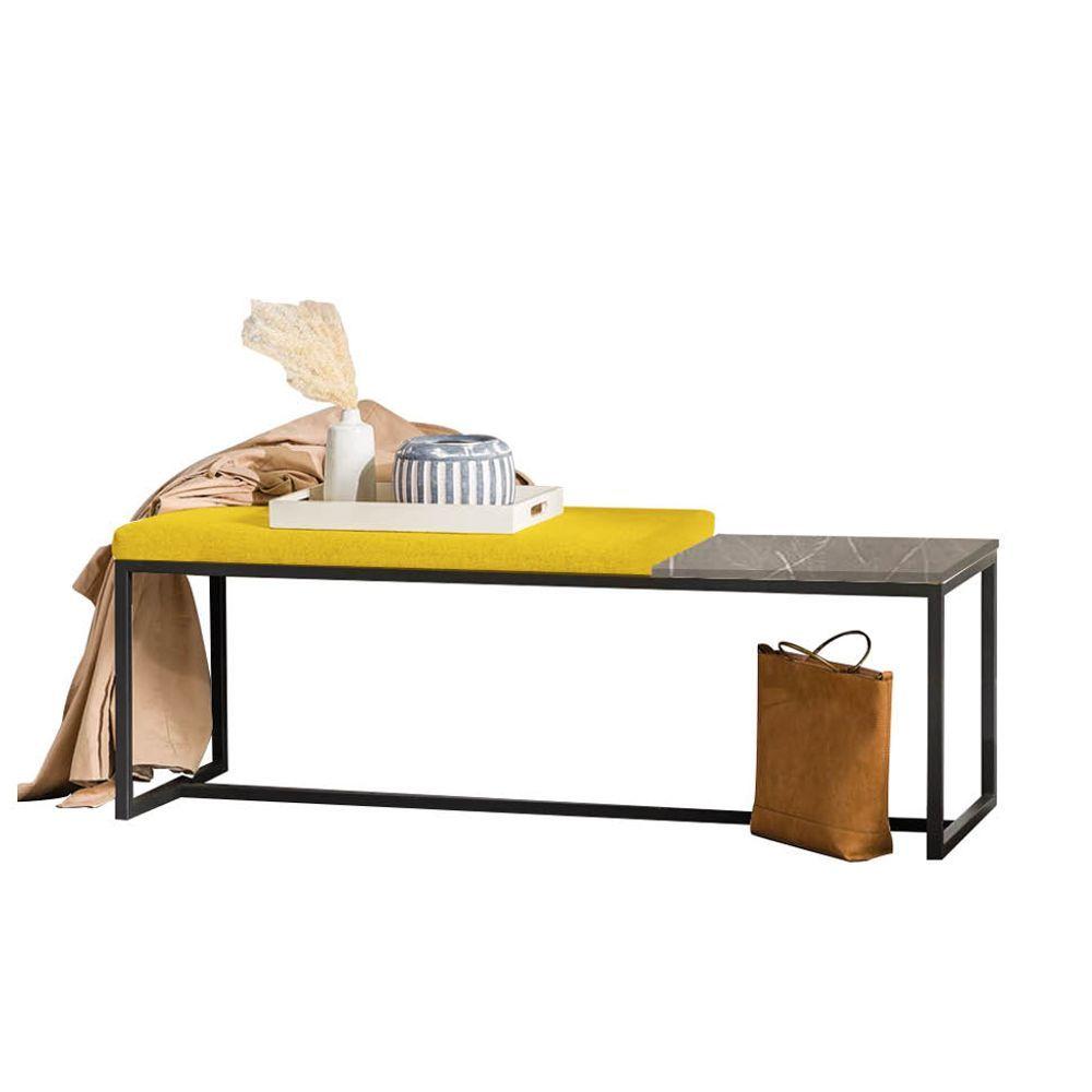 Miniatura Banco Recamier Puff 160cm Industrial Preto Corino Amarelo Tampo Quadrado Mdf Marmorizado