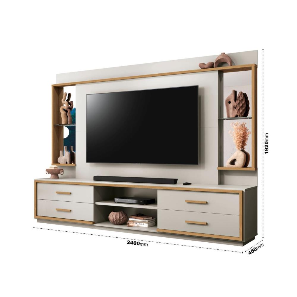 Miniatura Estante Home para TV até 75 Polegadas com Espelho 4 Gavetas Leni 37969 EDN Móveis Fendi/Freijó Nobre