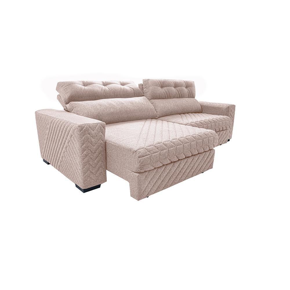 Miniatura Sofá Retrátil E Reclinável 2,55m Molas Ensacadas Cama Inbox Style Thermo Gel Linho Bege Claro