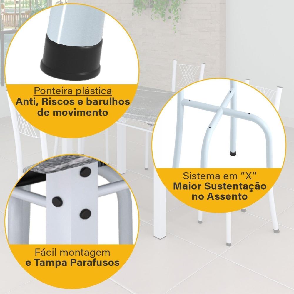 Miniatura Conjunto de Jantar Mesa 70x70cm Tampo de Granito Topázio com 4 Cadeiras Sara Yescasa Preto Liso/Branco