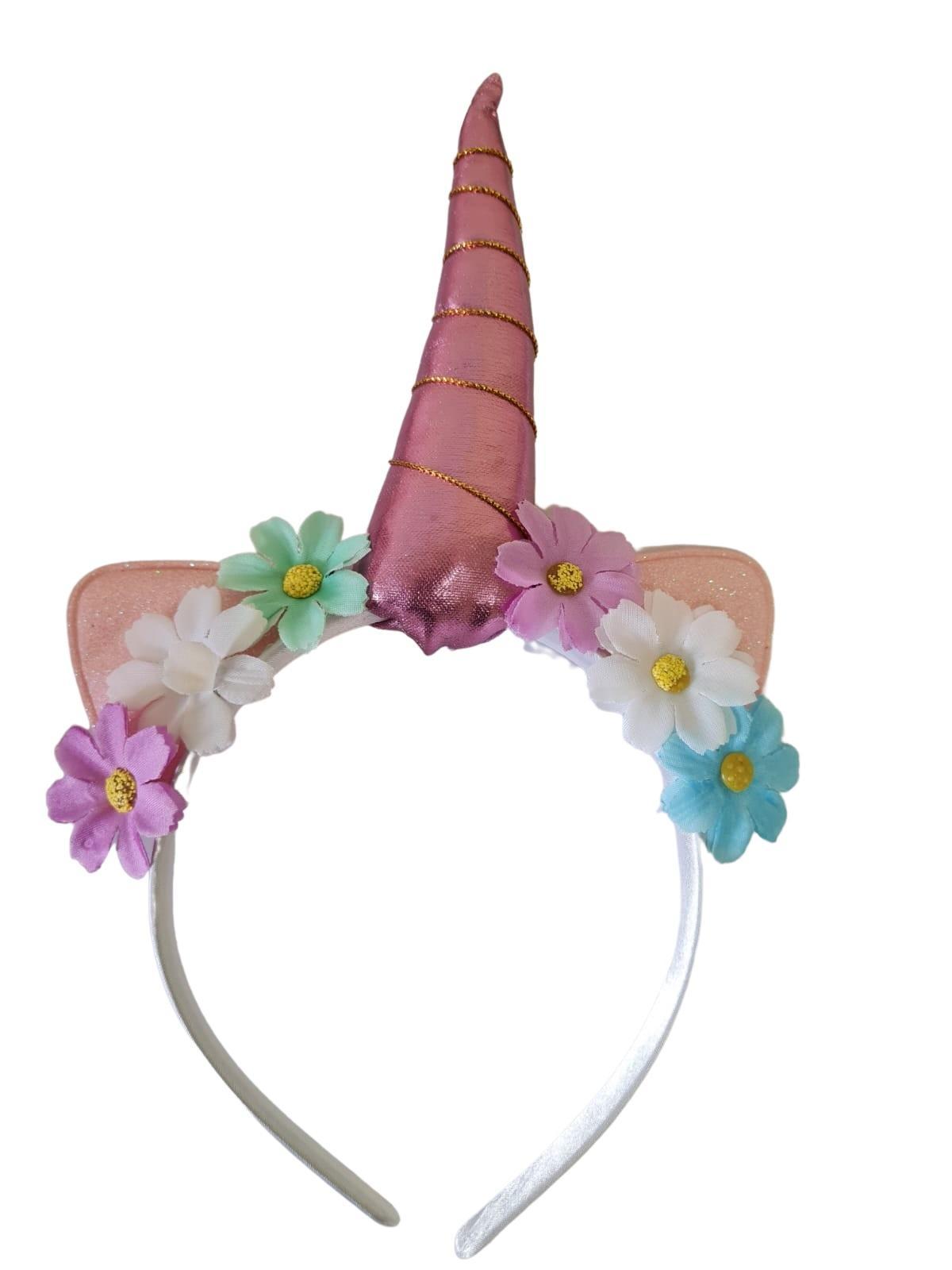 Arco Tiara Unicórnio Infantil Metalizado Com Flores