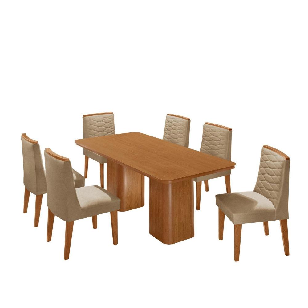 Miniatura Mesa 180cm Tampo Mdf Canto Copo 6 Cadeiras Sakura NATURALLE / OFF WHITE