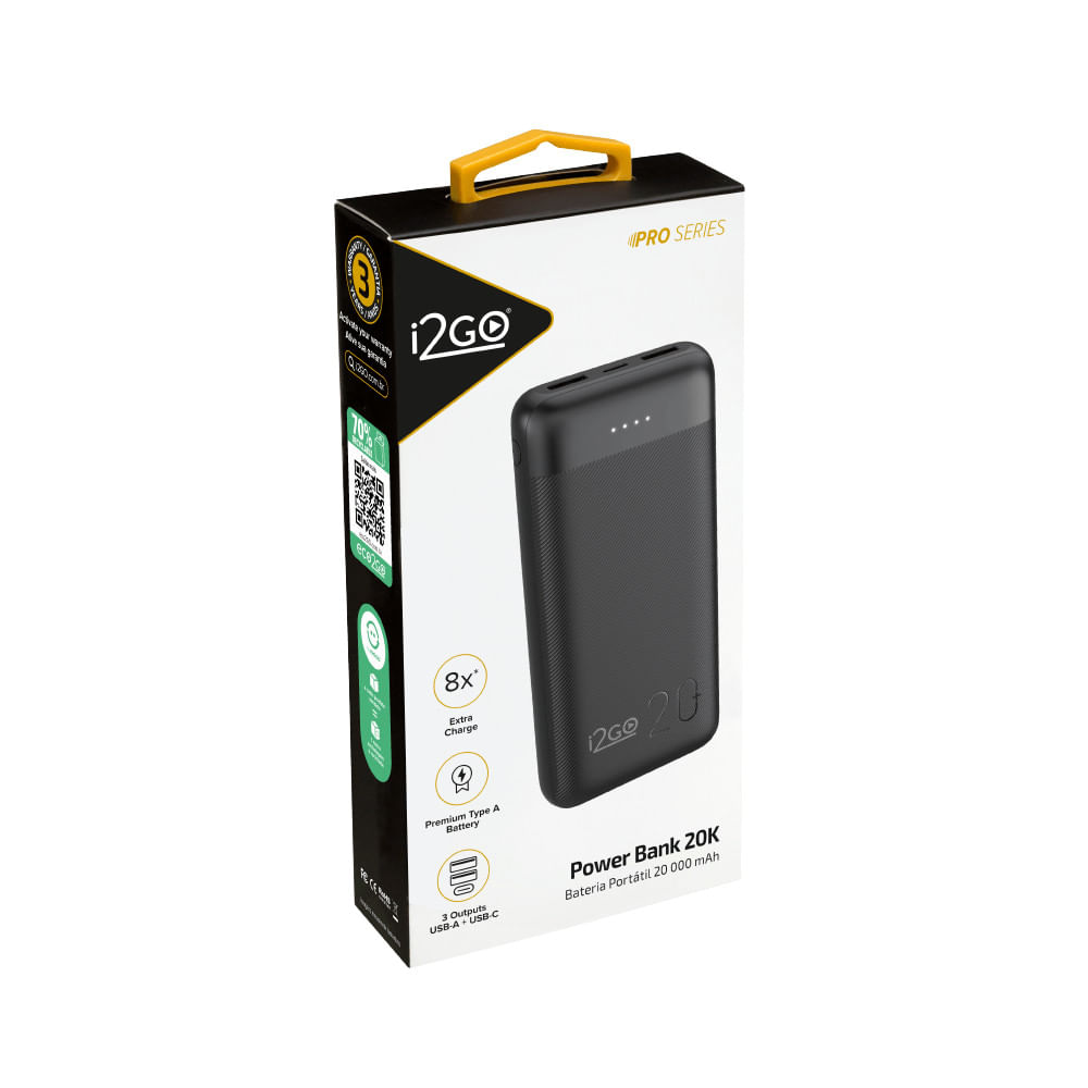 Miniatura Carregador Portátil Power Bank 20000 mAh 12 W Smart Charge i2GO