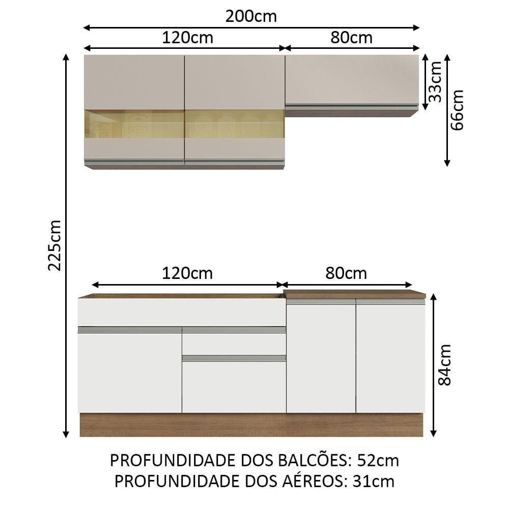 Armário De Cozinha Completa 200cm Rustic/branco/crema Glamy Madesa 07 Rustic/branco/crema
