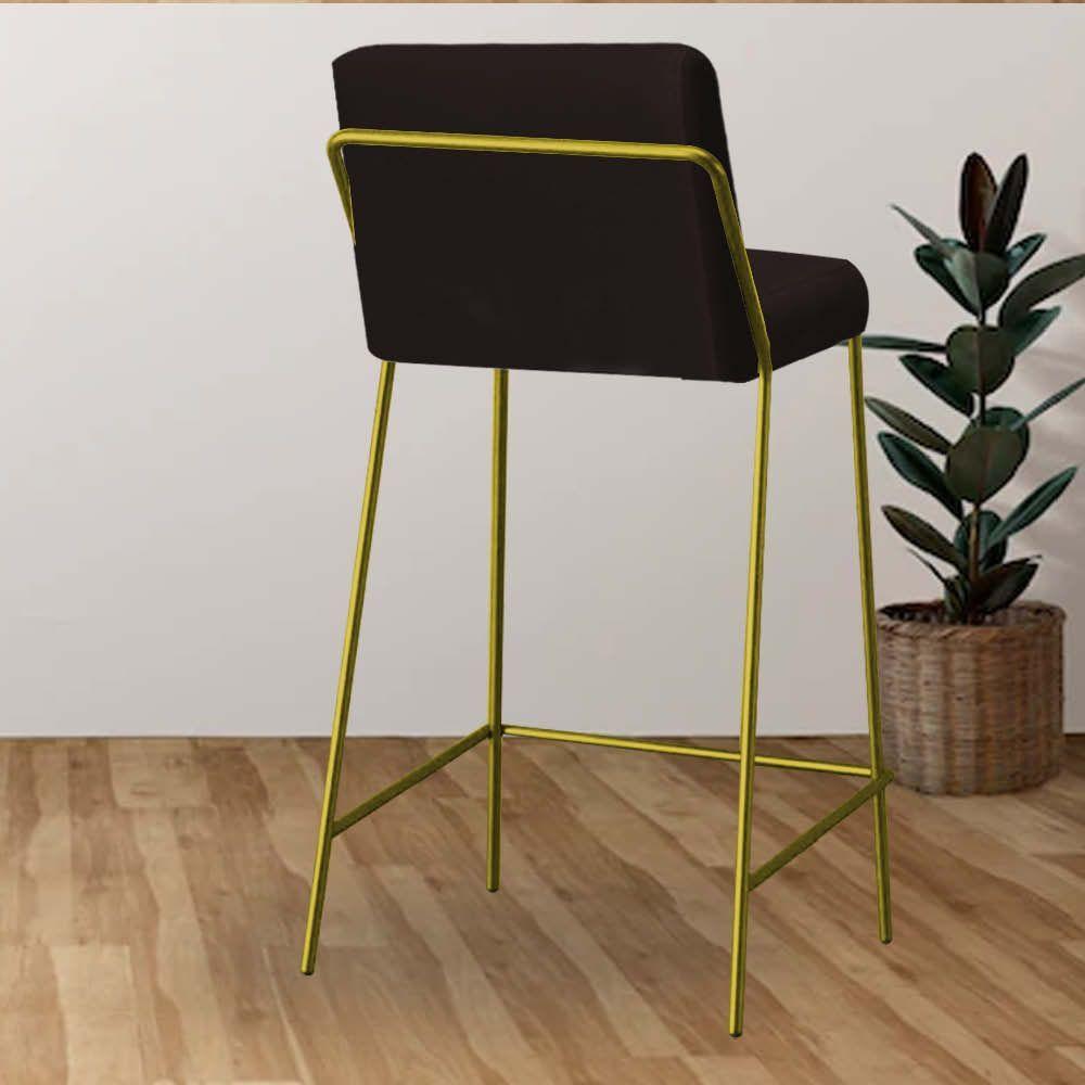 Miniatura Banqueta Alta Com Encosto Drika Industrial Cozinha Bistrô Ferro Dourado Corino Marrom