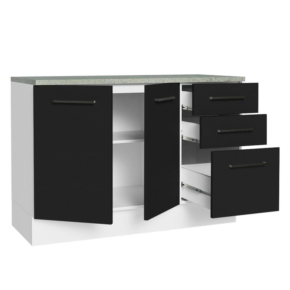 Balcão De Pia Cozinha 2 Portas E 3 Gavetas (com Tampo) Branco/preto Agata Madesa Branco/preto