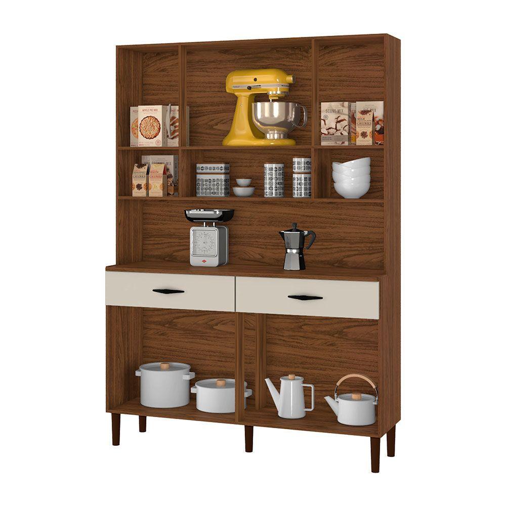 Miniatura Armário De Cozinha Compacta 8 Portas E 2 Gavetas 121cm Gold Ripado Nogueira-off White - Pallazio
