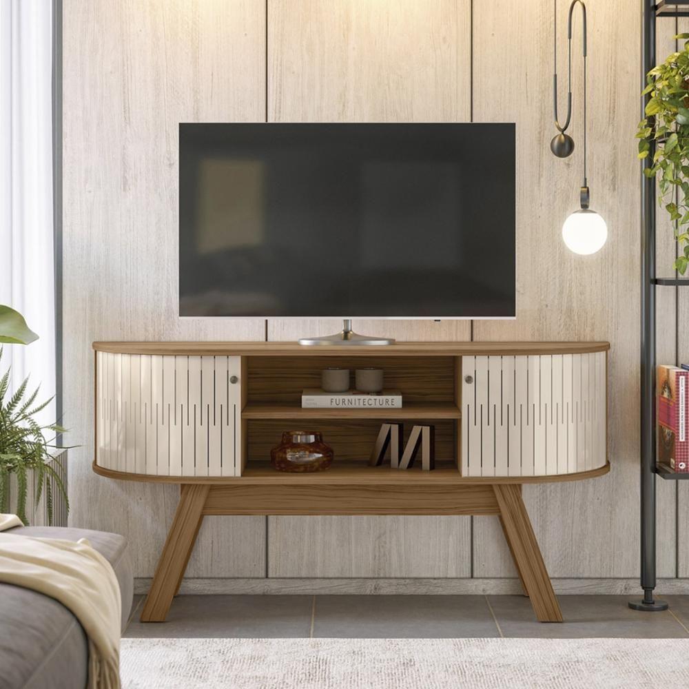 Miniatura Rack Bancada 2 Portas Para Tv De 55 Polegadas Atlanta Naturale Off White
