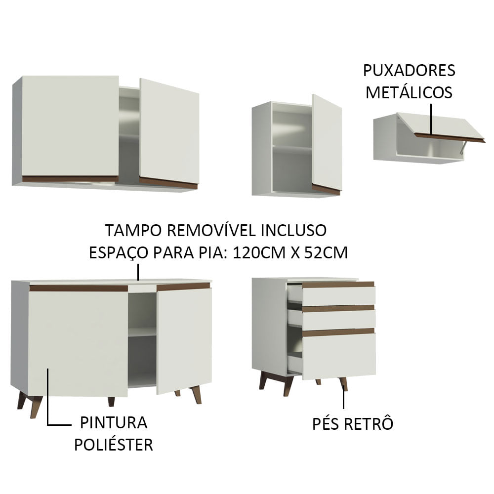 Miniatura Cozinha Completa Madesa Reims 250002 com Armário e Balcão Branco Cor:Branco