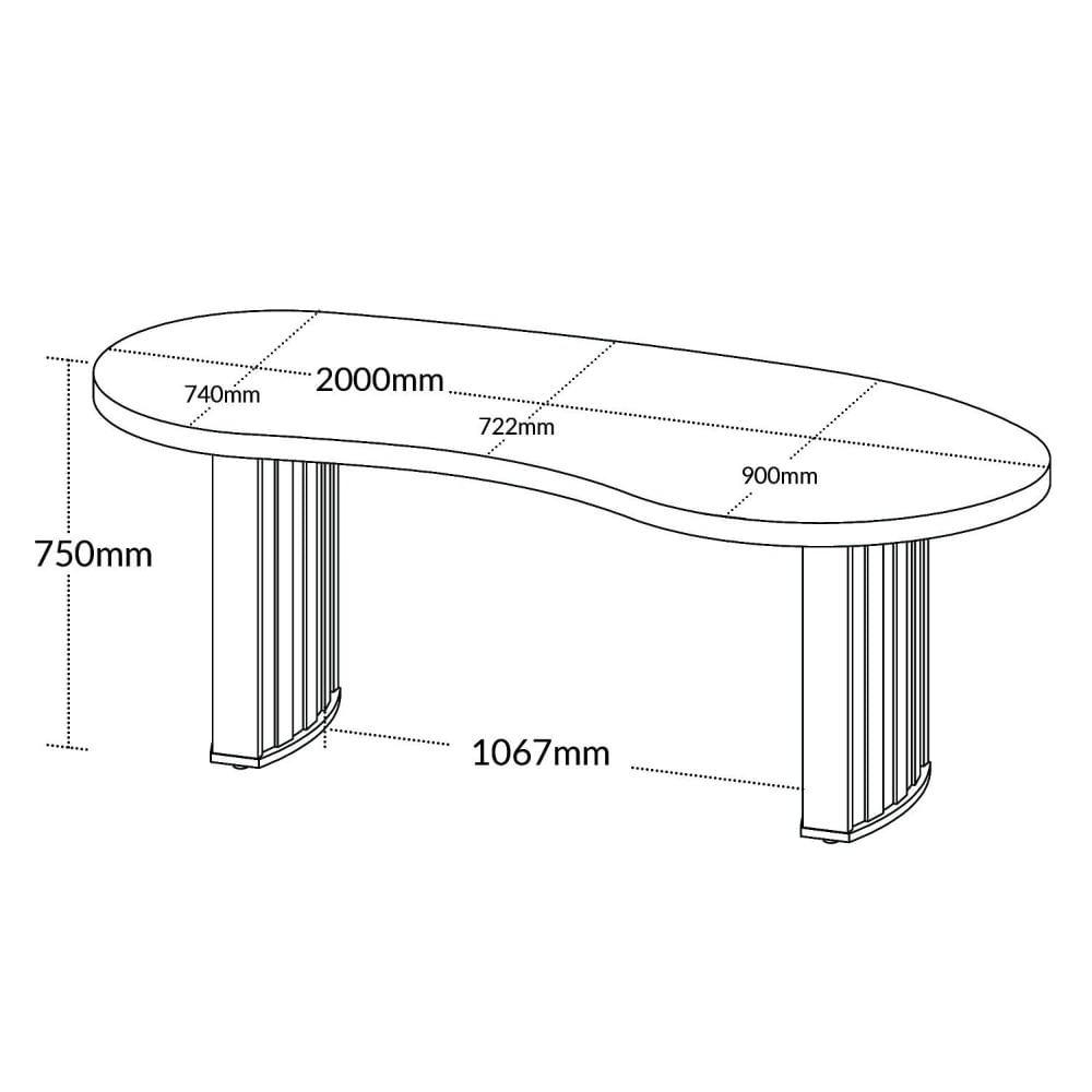 Miniatura Mesa Para Escritório com Curvas Orgânicas, Pés Ripados e Tampo Tamburato Diretor 2 Metros Artany Charuto/Preto