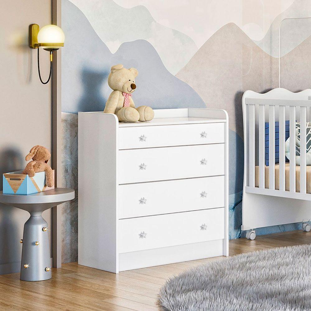 Miniatura Cômoda Com Trocador Infantil 4 Gavetas Doce Mel Branco