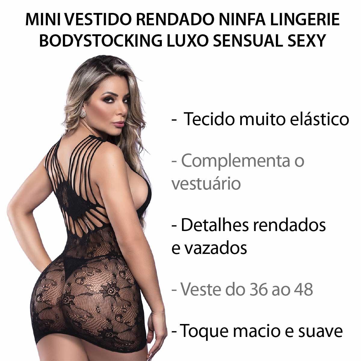 Mini Vestido Rendado Lingerie Bodystocking Luxo Sensual Sexy