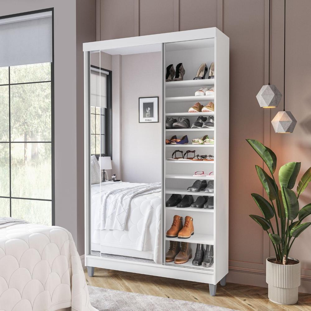 Miniatura Sapateira 2 Portas de Correr com Espelho e 20 Prateleiras Ajustáveis Diamante Yescasa Branco