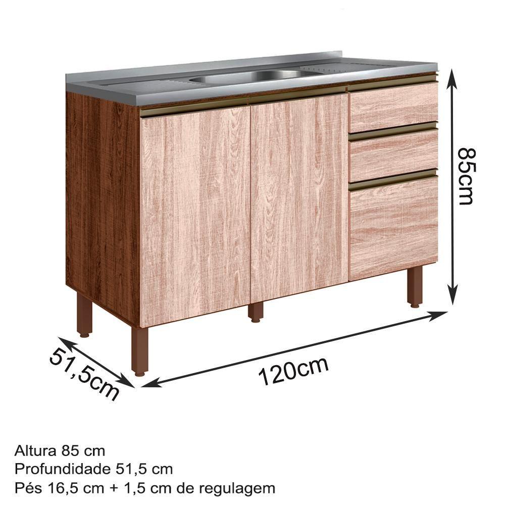 Armário Aéreo E Balcao Para Pia 120cm Amendoa Arezzo Rust