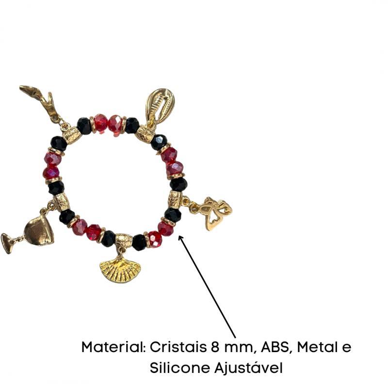 Miniatura Pulseira Maria Padilha Preto Vermelho Luxo Cristal Silicone