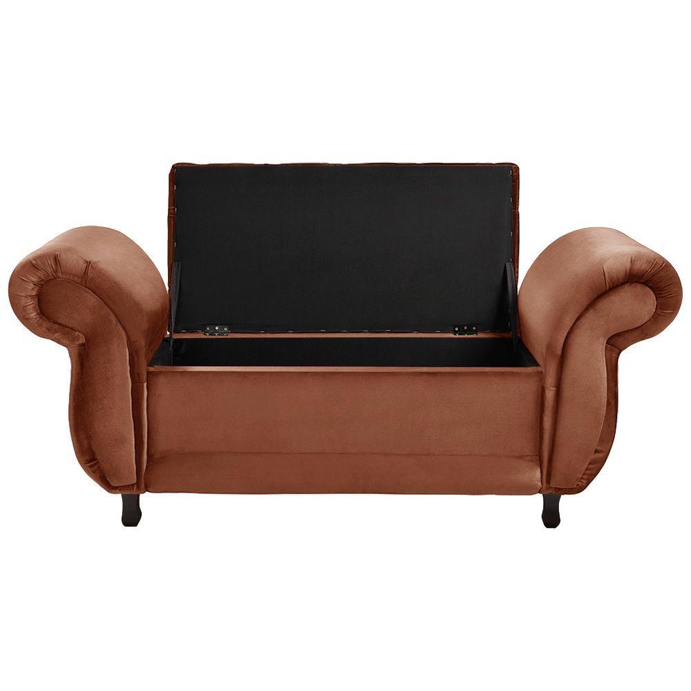 Miniatura Recamier Baú Divã Para Cama Queen 1,60 Milano Veludo Terracota