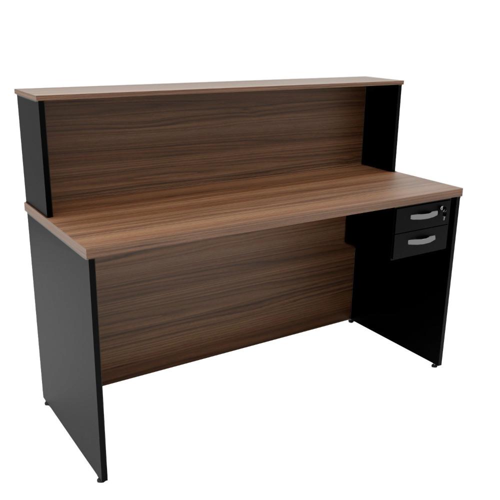 Miniatura Balcão Atendimento Recepção Consultório 140x60cm Com Gaveteiro Nogal